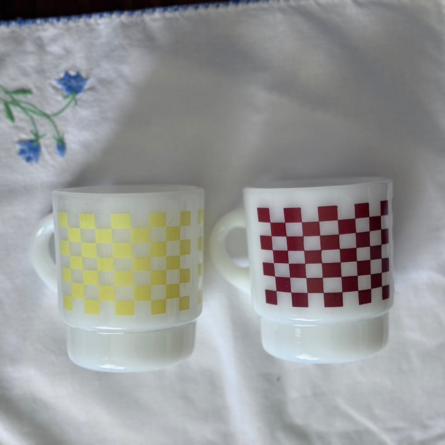Fire-King Red/Yellow Checkered Mugs