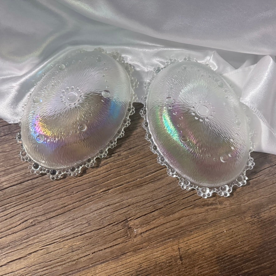 Bubble Glass/Ice Bark Beaded Oval Dishes