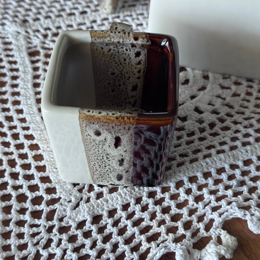 Pier 1 Tri - Colour Glazed Stoneware Pot & Cups