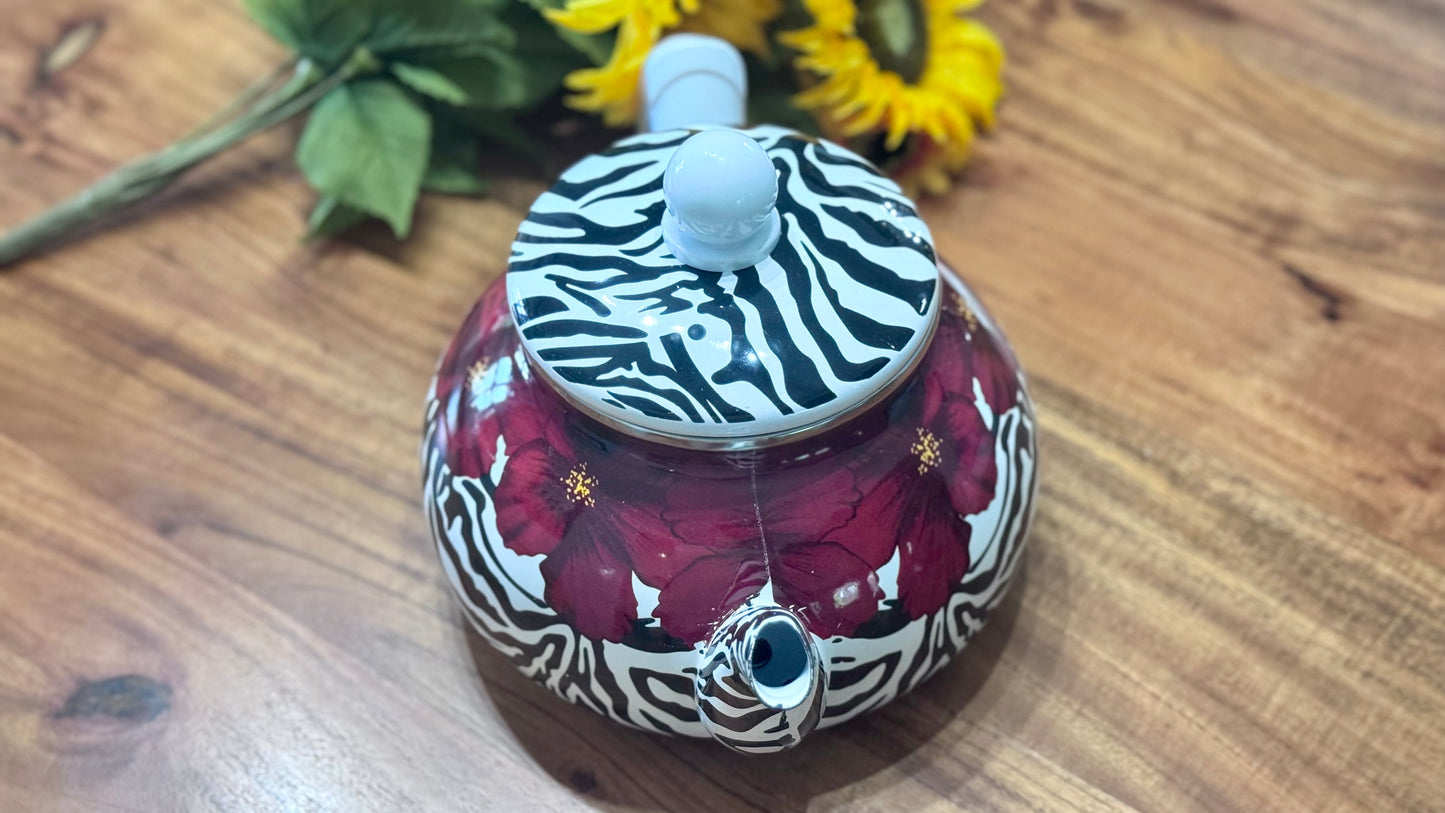 Bo Yang Zebra & Floral Enamel Teapot