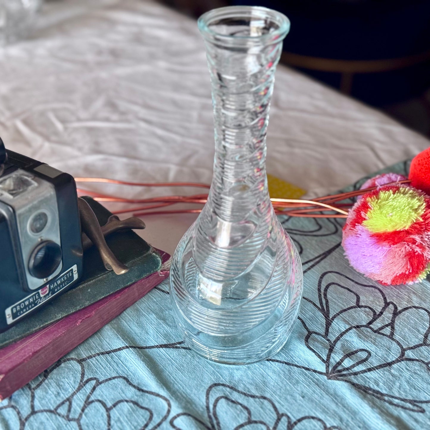 Clear Pressed Glass 'Ribbon' Bud Vase