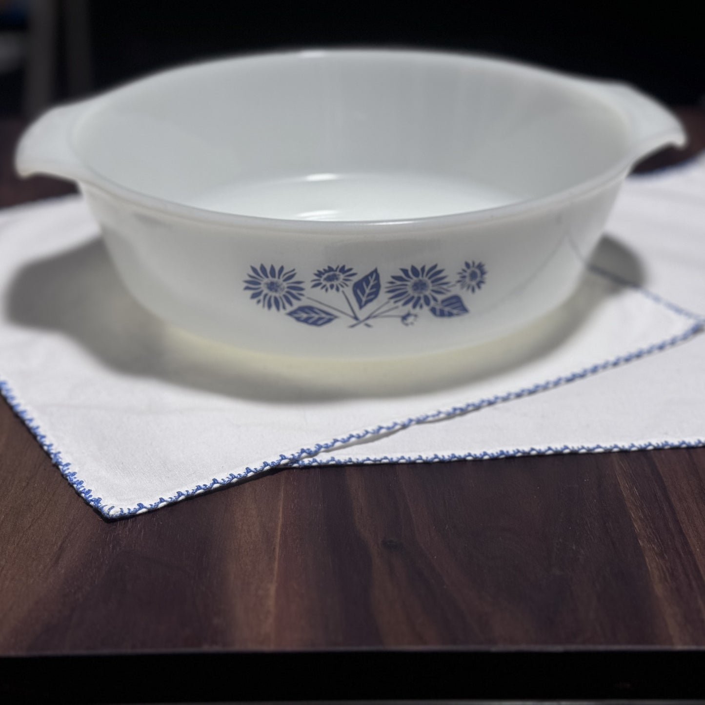 Anchor Hocking Fire King Blue Floral Round Casserole