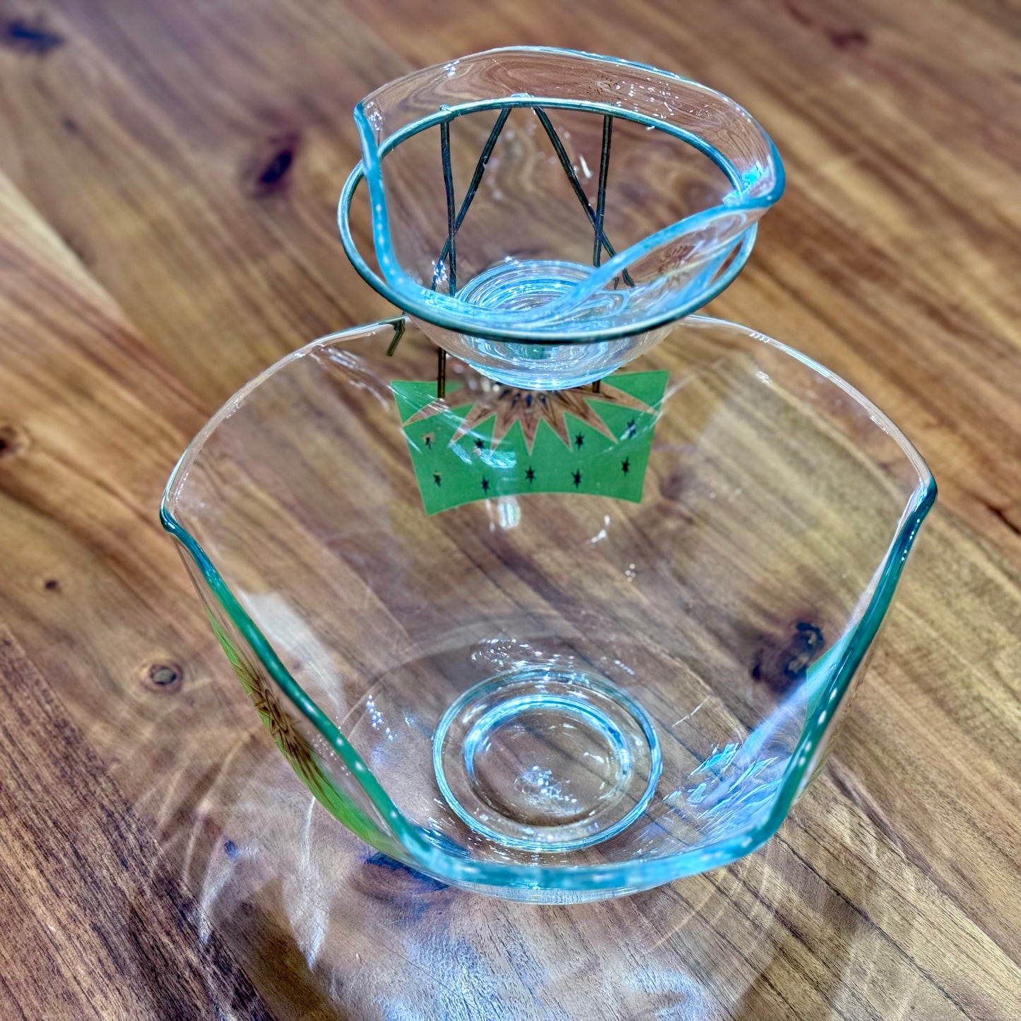 Vintage Green/Gold Sunburst Chip & Dip Set