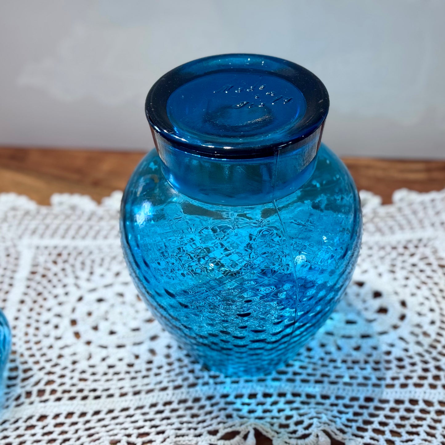 Italian Empoli Blue Glass Covered Jar