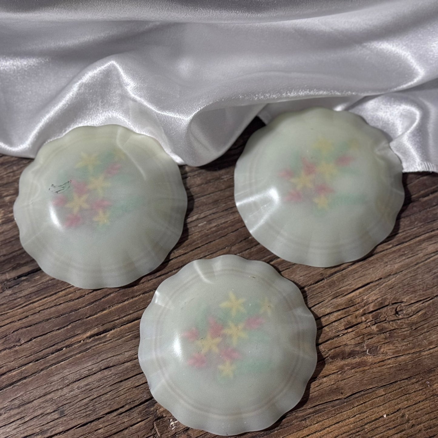 Handmade Antique (1920s?) Small Enameled Glass Confectionery Plates