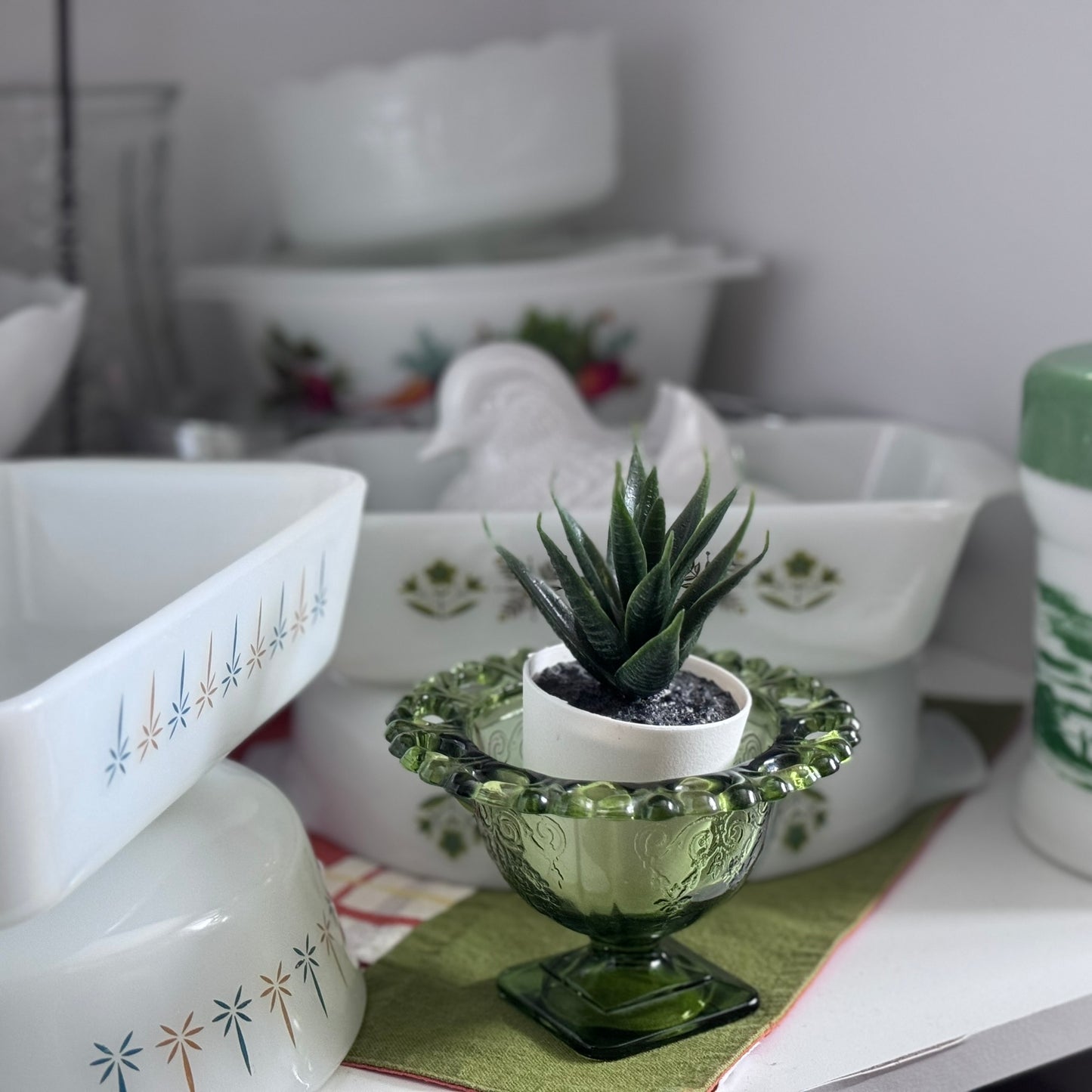Indiana Green Glass Compote Dish