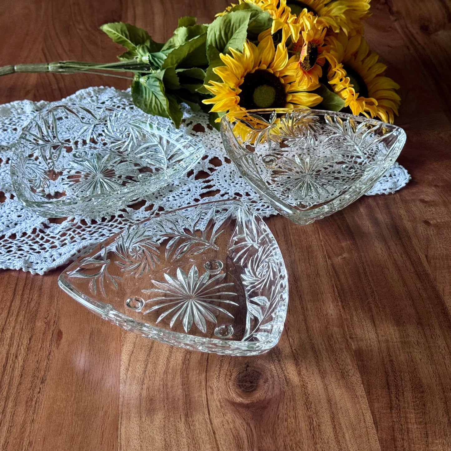 Vintage Hazel Atlas Triangle Footed Cut Glass Dish