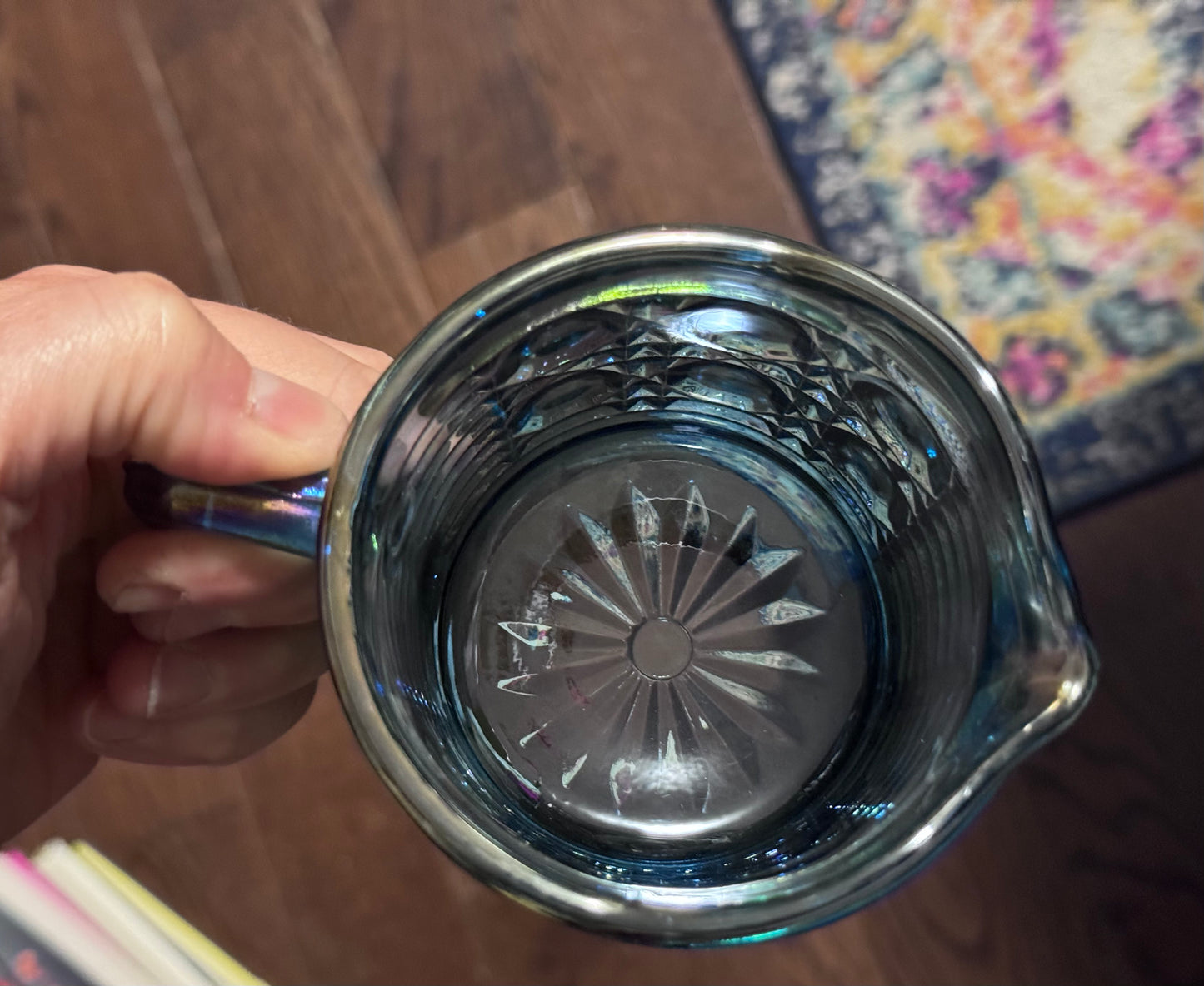 Blue Iridescent Carnival Glass Creamer