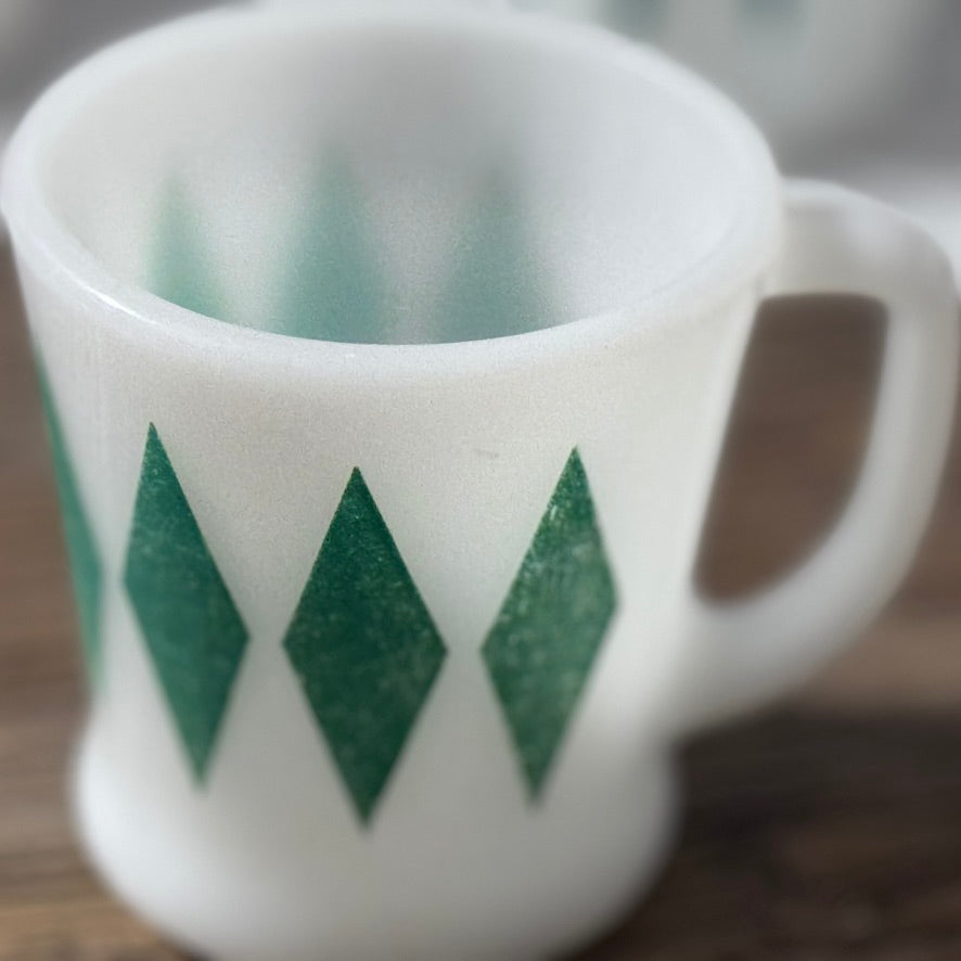 Fire King Red & Green Diamond/Harlequin Mugs