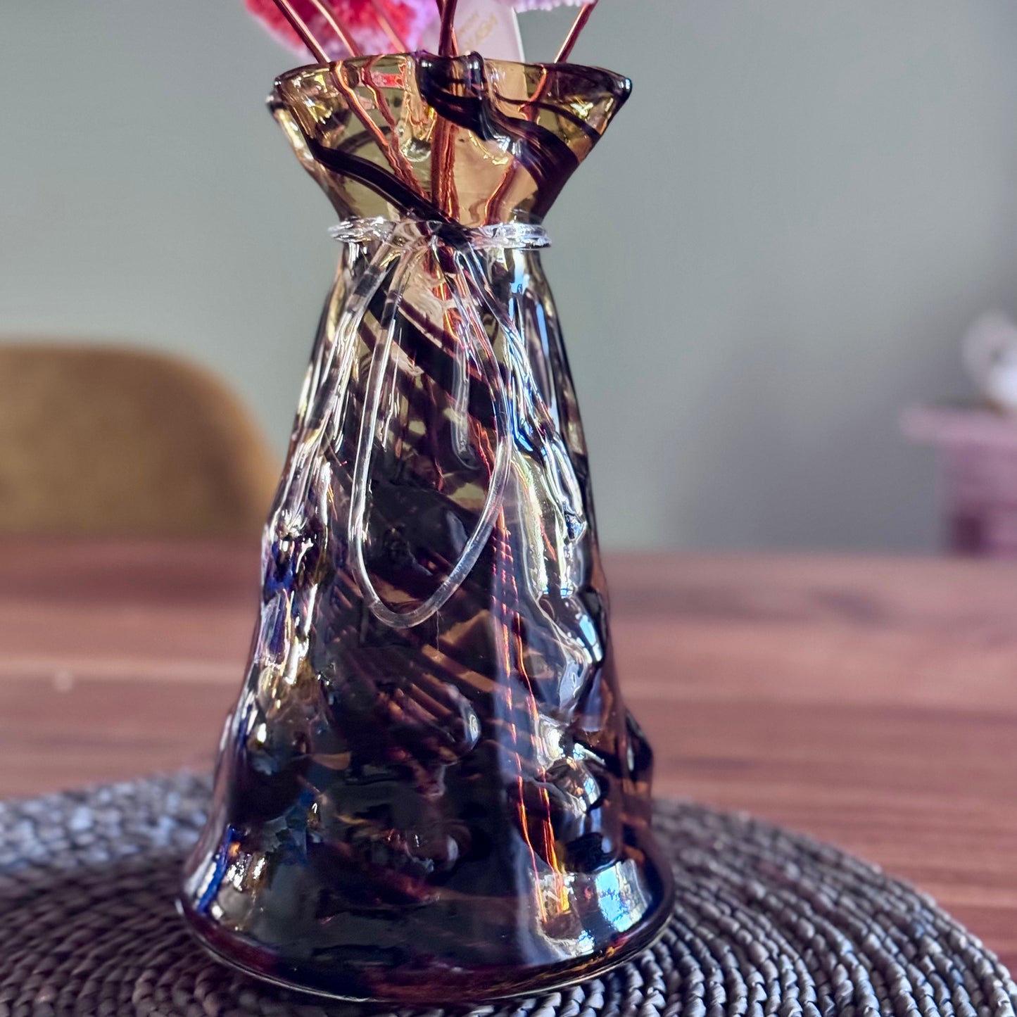 Amber Art Swirl Glass Vase