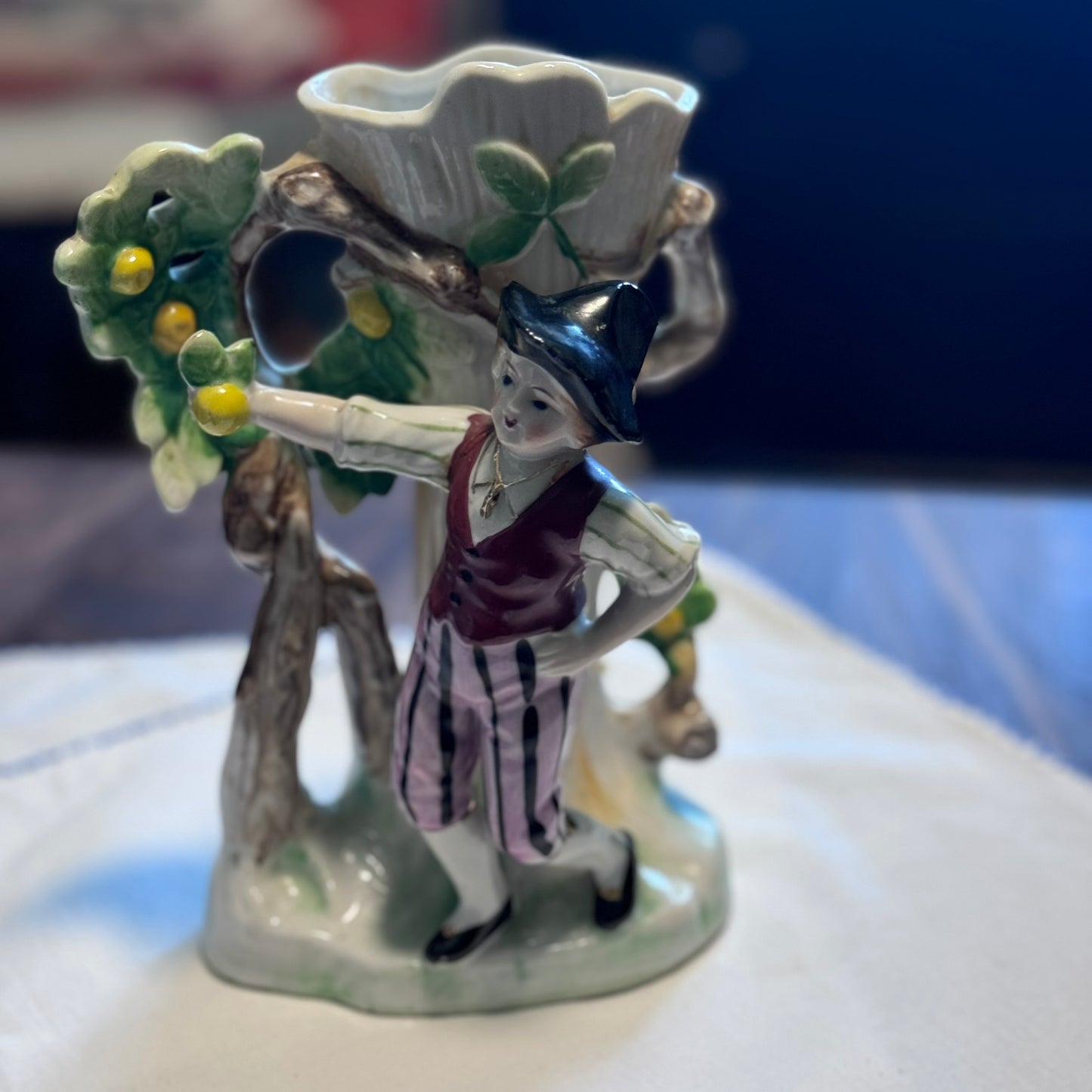 Antique Majolica Man & Lemon Tree Vase