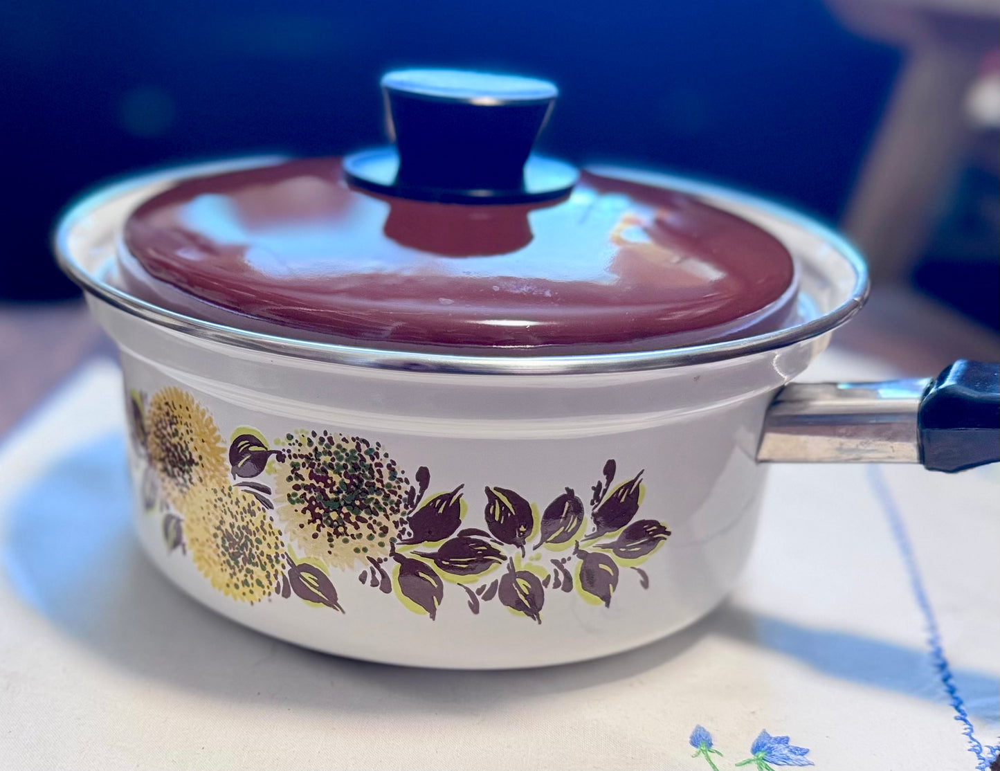 Enamel Floral Saucepan Made In Poland