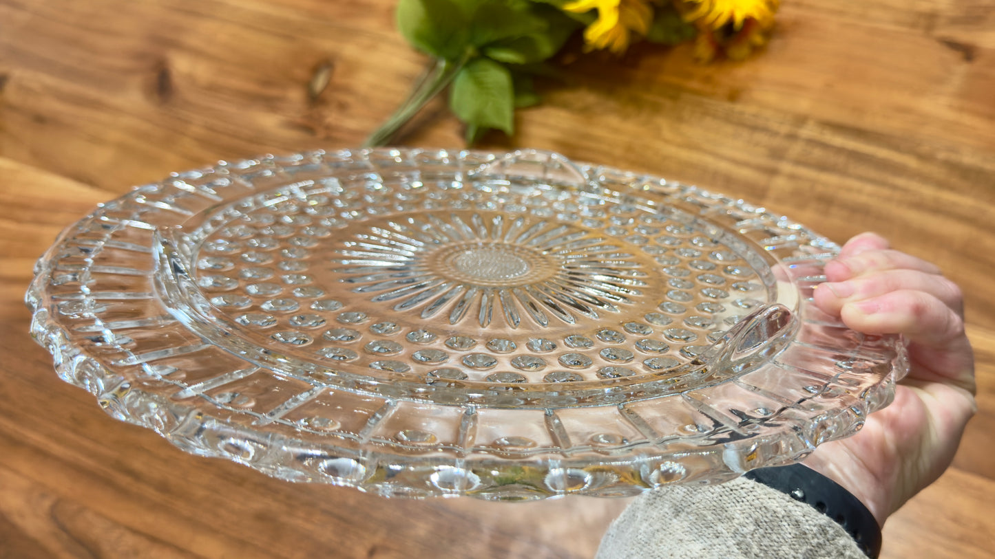 Vintage Chrome Cake Cover & Pressed Glass Cake Plate