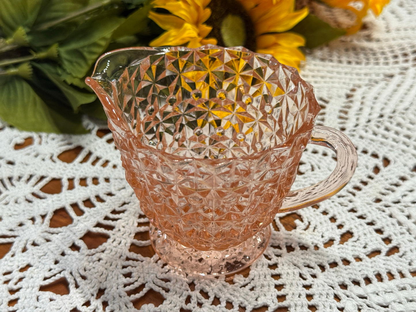 Pink Jeanette Depression Glass 'Holiday Button & Bows Creamer