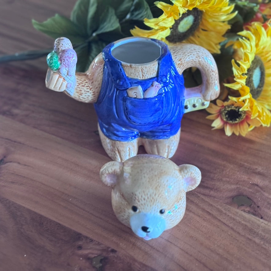 Heritage Mint Collectibles Decorative Teddy Bear In Denim Teapot