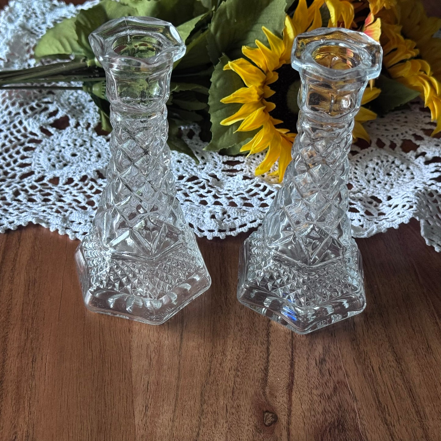 Anchor Hocking Clear Pressed Glass Wexford Pattern Bud Vases