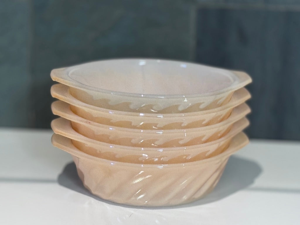Anchor Hocking Fire-King Small Round Peach Luster Swirl Casserole Ramekin Bowls