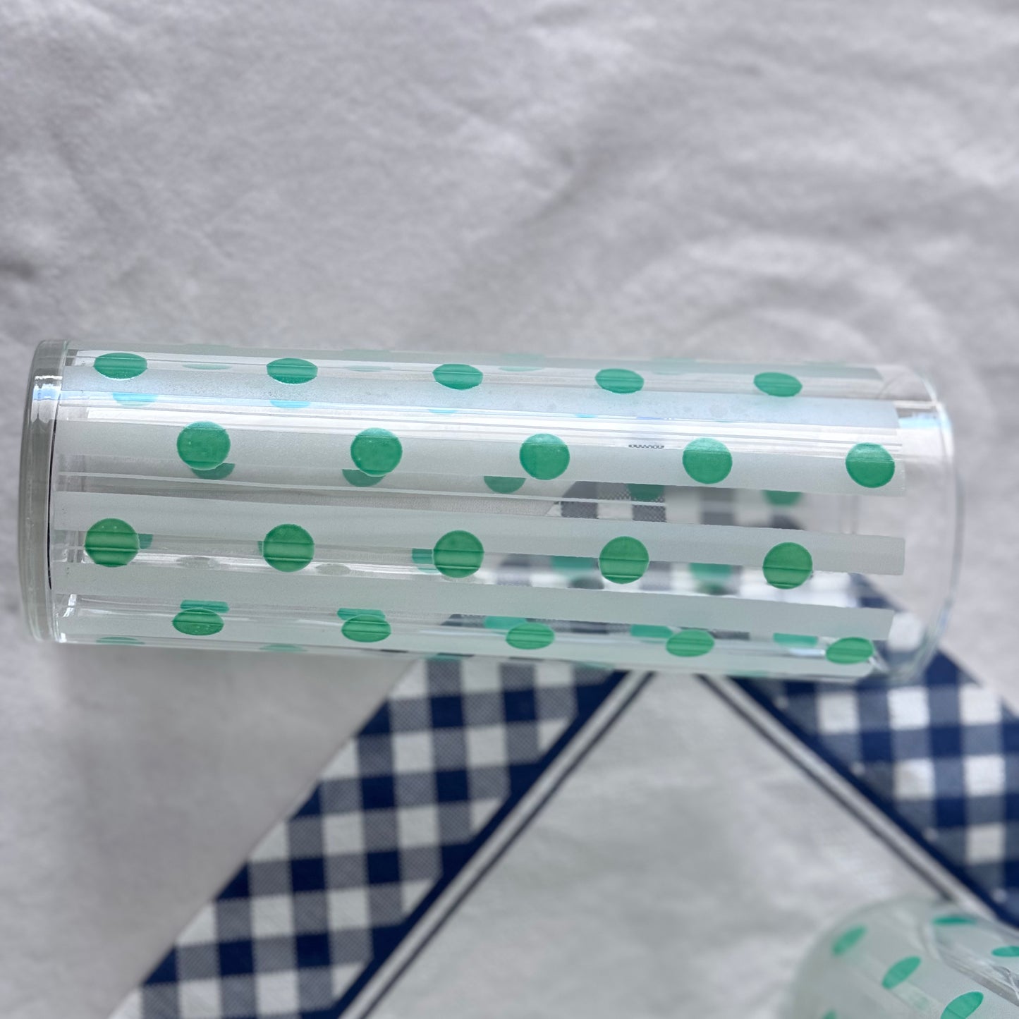 Dominion Highball Green Polka Dot with White Frosted Strip Drinking Glasses