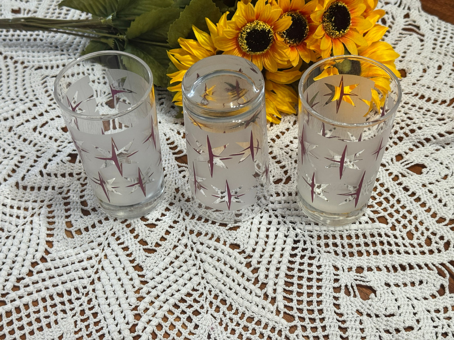 Dominion Glass Purple/Pink & Silver Starburst Drinking Glasses