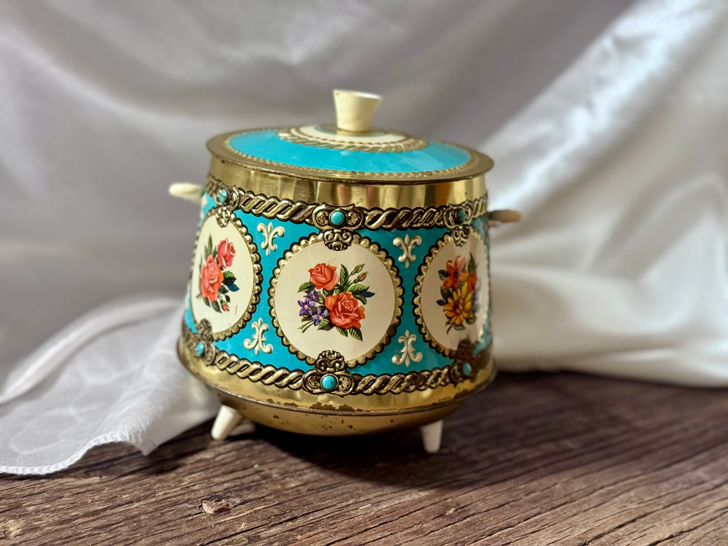 Floral 1960s Tin Containter
