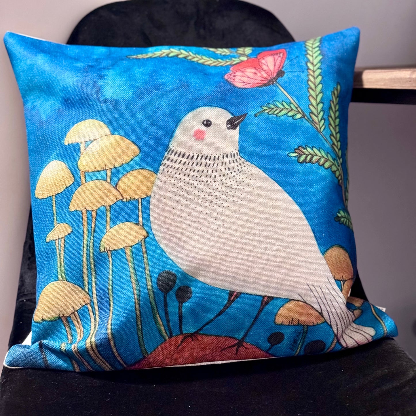 Dove with Gold Mushrooms Pillow Cover