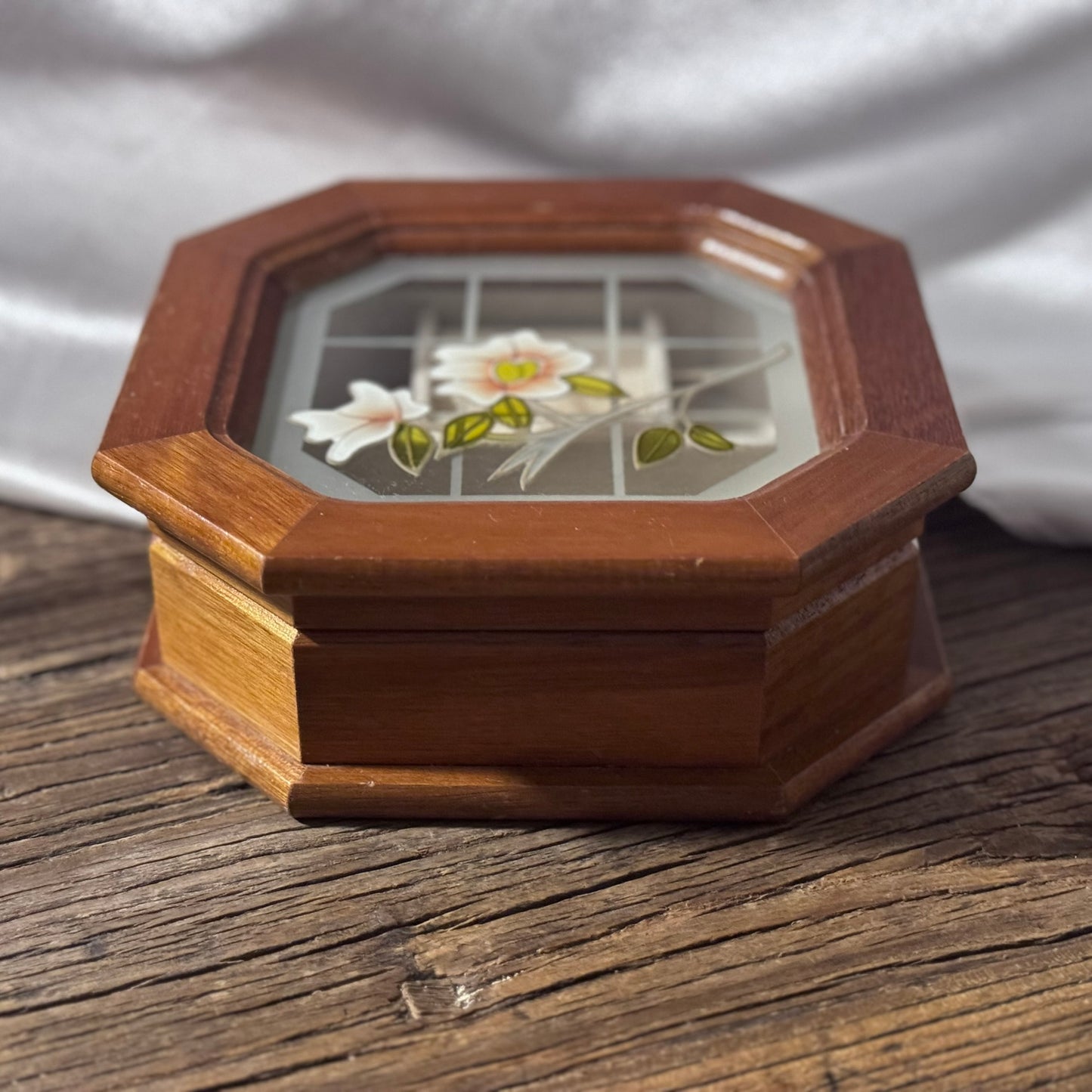 MELE Wooden Stained Glass Floral Jewelry Box