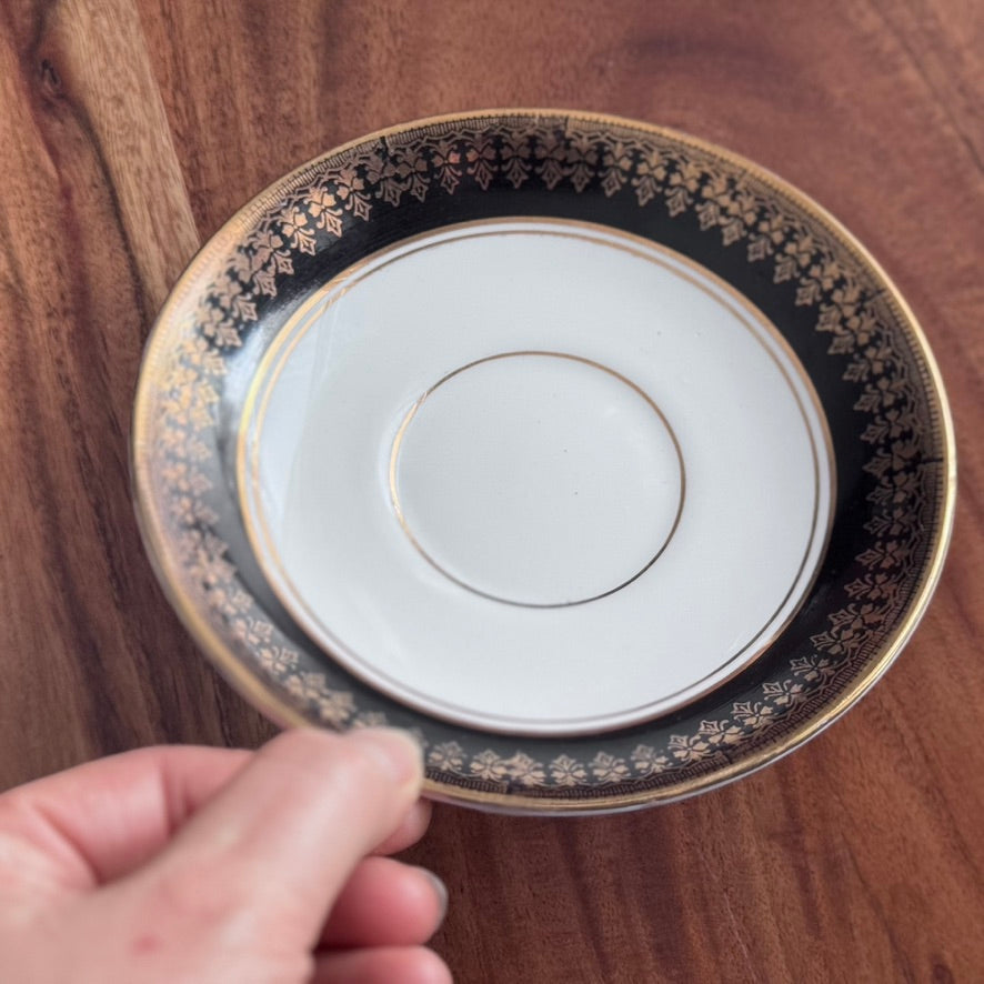 Phoenix Bone China Black/Gold/White Teacup & Saucer