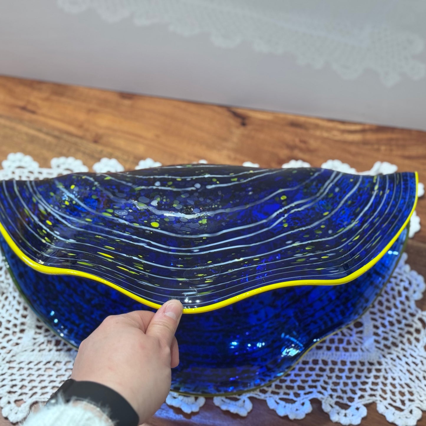 Large Clam Shell Blue Art Glass By Viz Glass Inc.