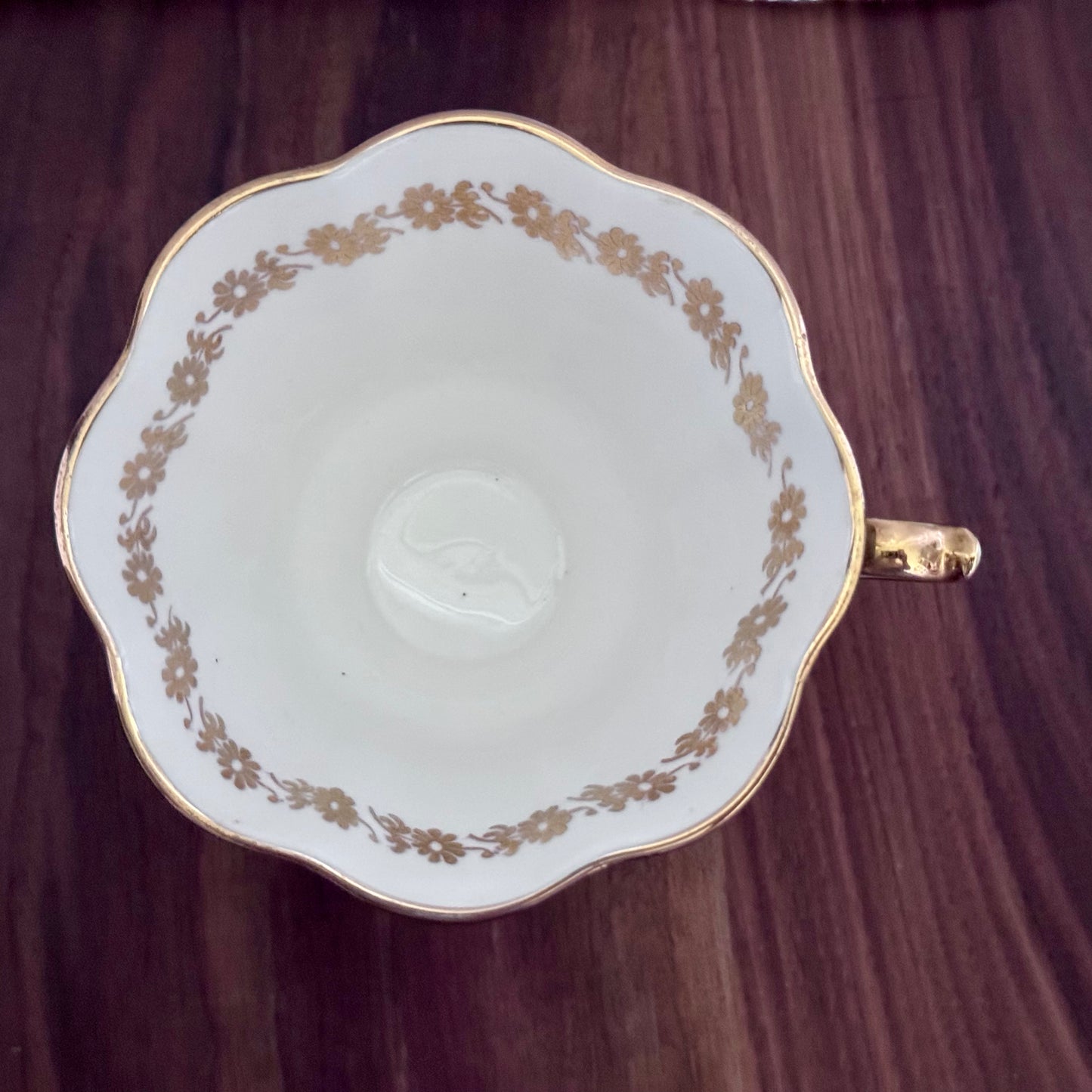 Queen Anne Teacup and Saucer (Brown/White/Gold)