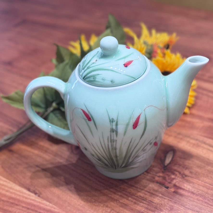 Asian Inspired Glazed Porcelain Coy/Goldfish Tea Pot