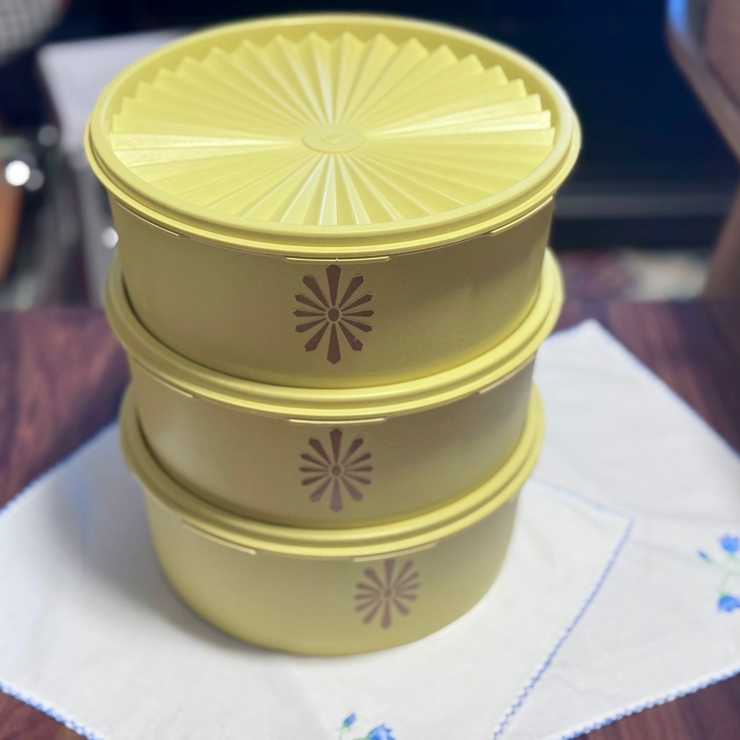 Vintage Lidded Servalier Tupperware Yellow Stacking Containers