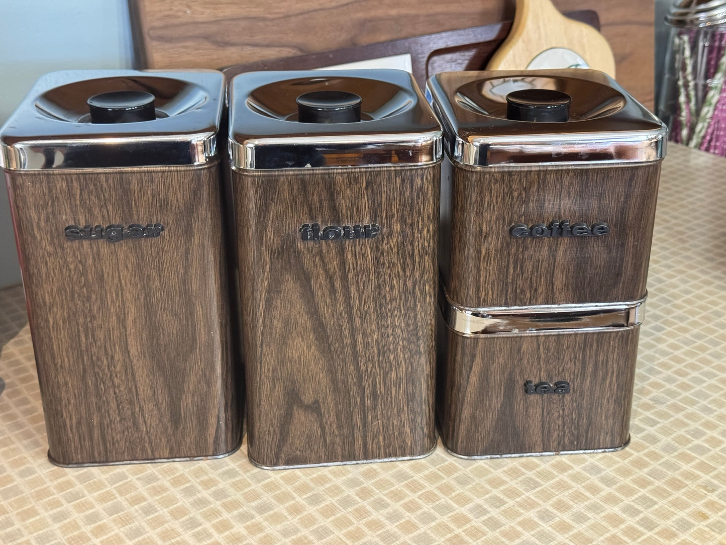 The Queen Line Faux Wood Grain Finish Canister Set