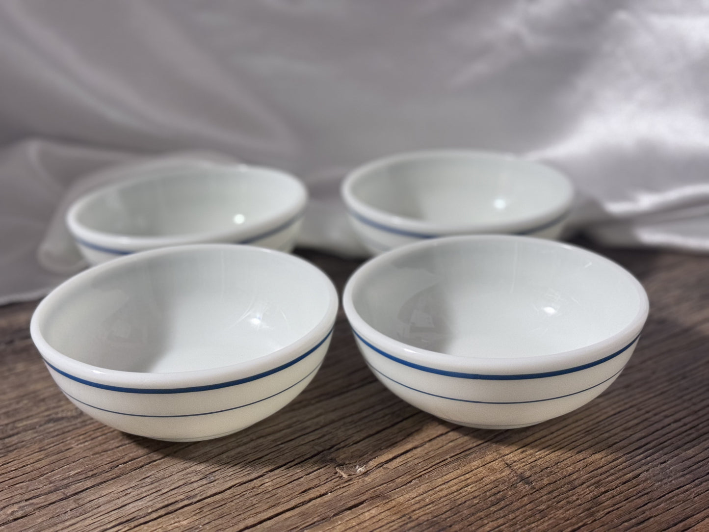 Pyrex Blue Striped Milk Glass Dish Set