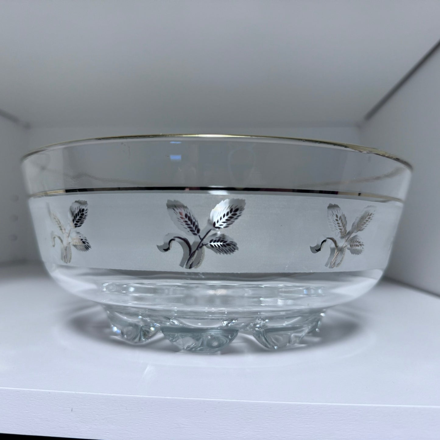 Frosted Glass Gold Wheat and Springs Crystal Bowl/Serving Set