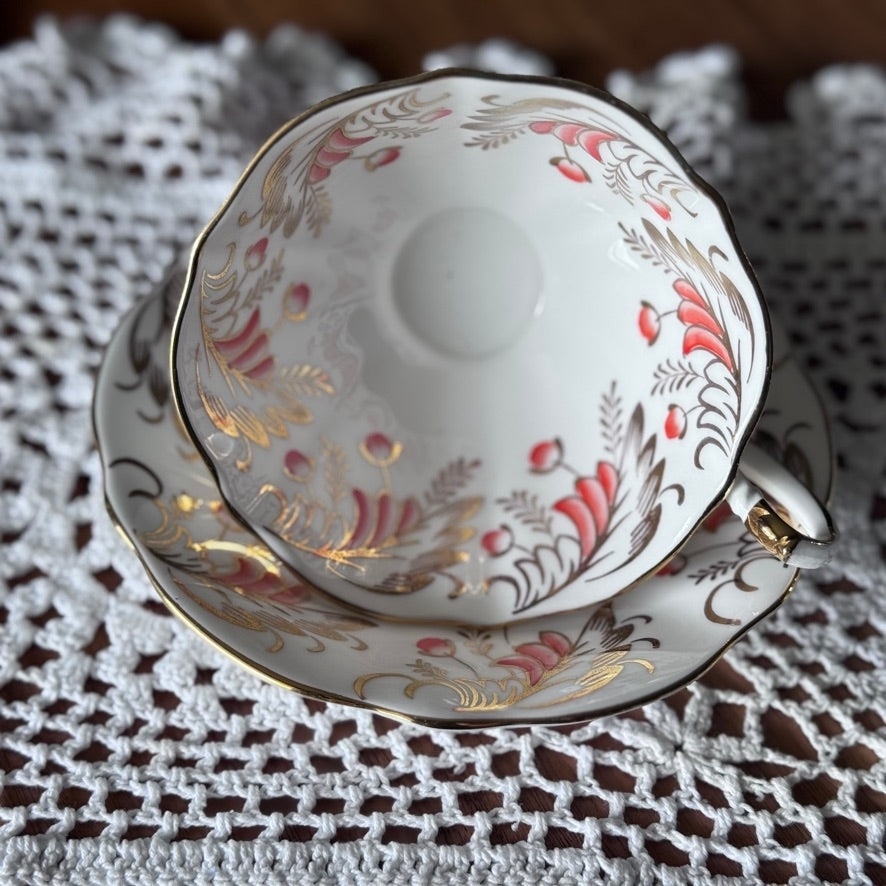 Queen Anne Orange/Gold Teacup and Saucer