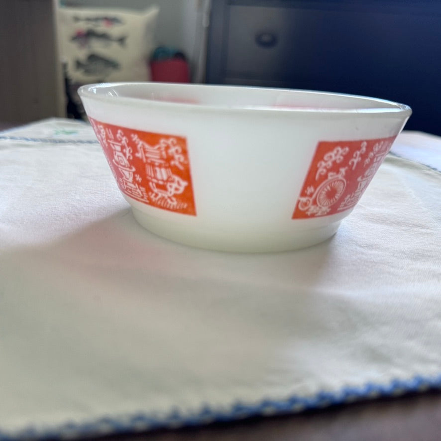 Fire King Small Orange/White Bowl
