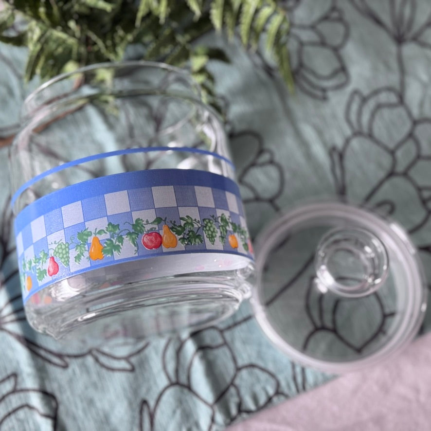 Blue Checkered & Fruit Glass Canister by Palluy