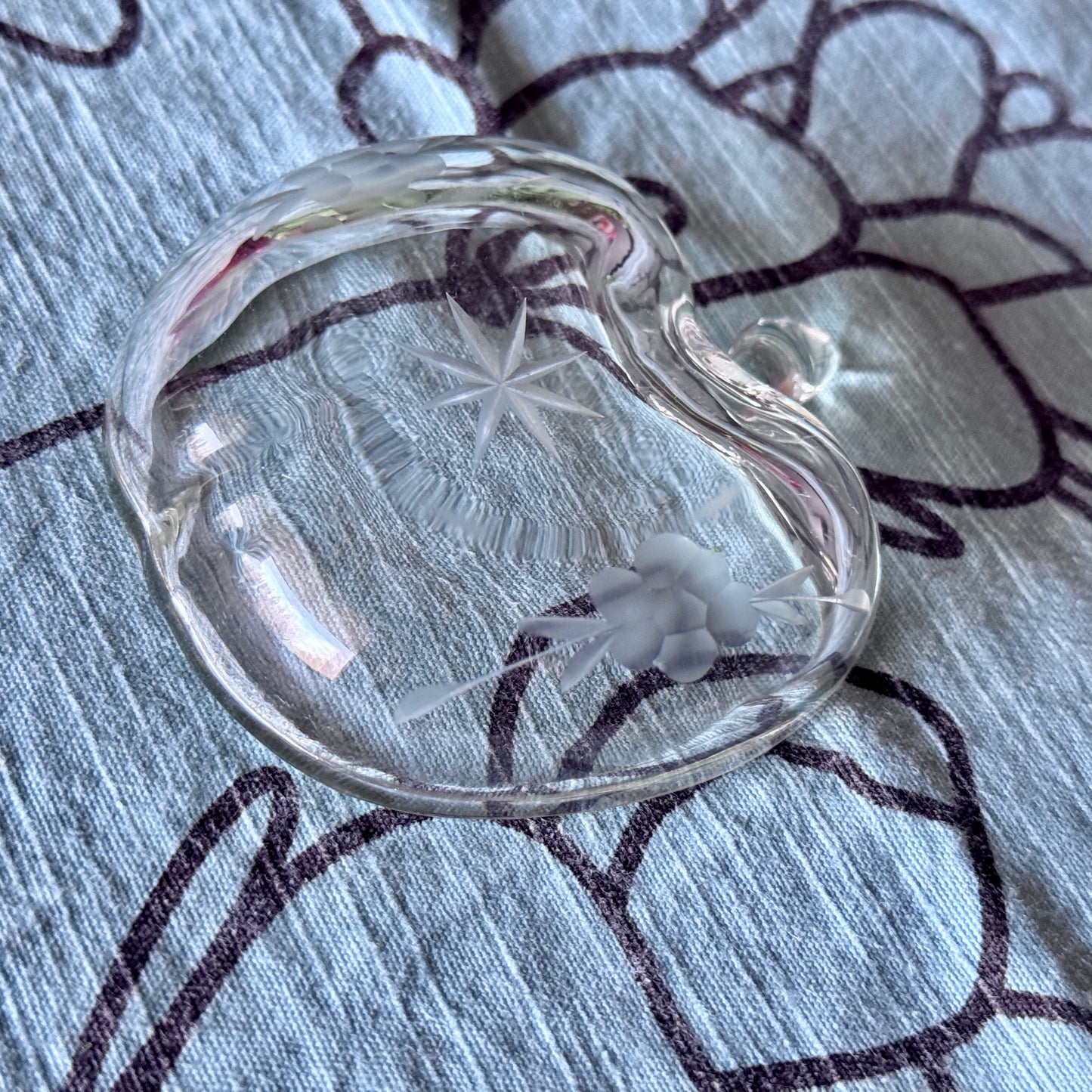 Small Etched Glass Apple Shaped Trinket Dish