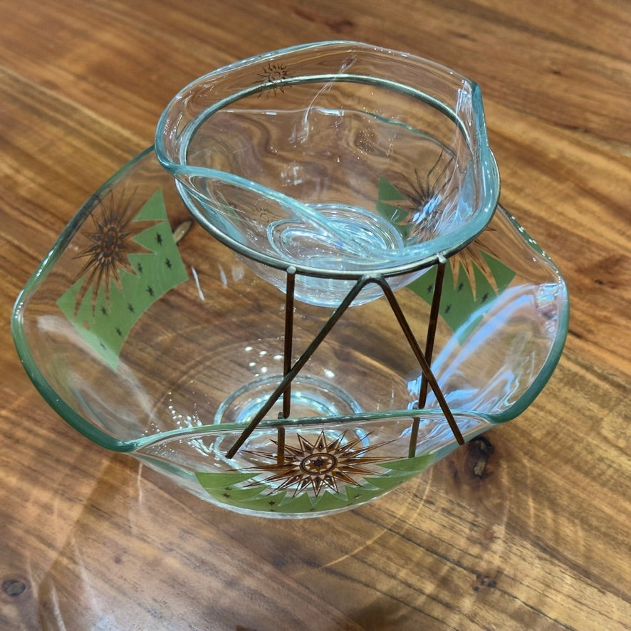 Vintage Green/Gold Sunburst Chip & Dip Set