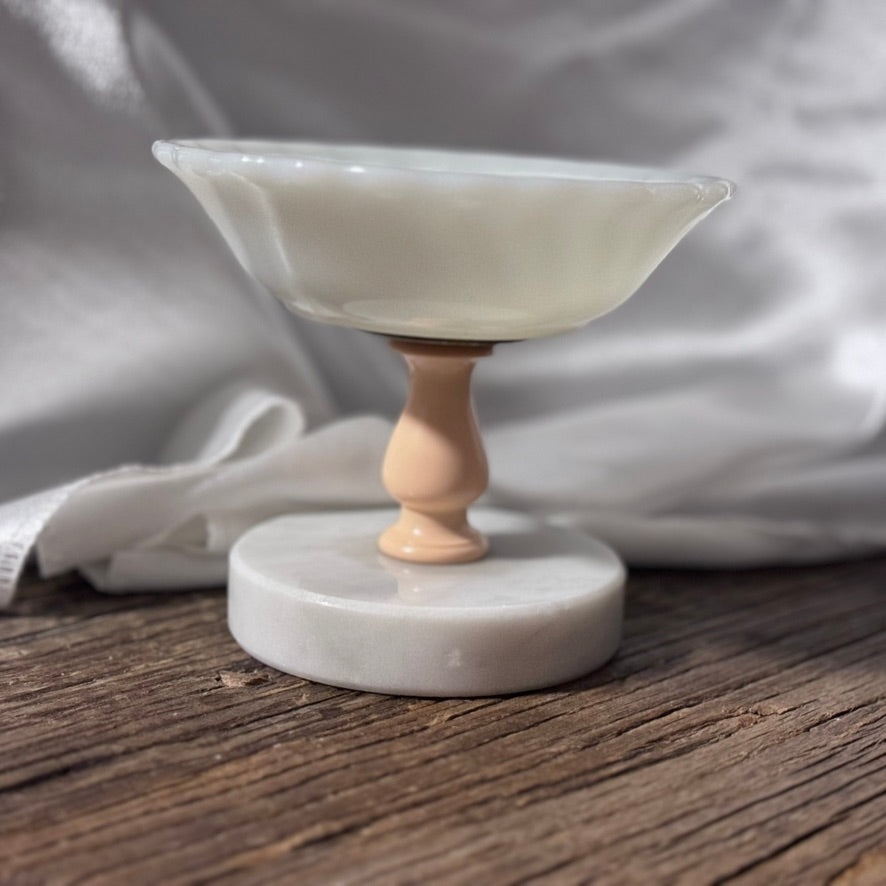 Milk Glass Pedestal Marble Soap Dish/Candy Dish