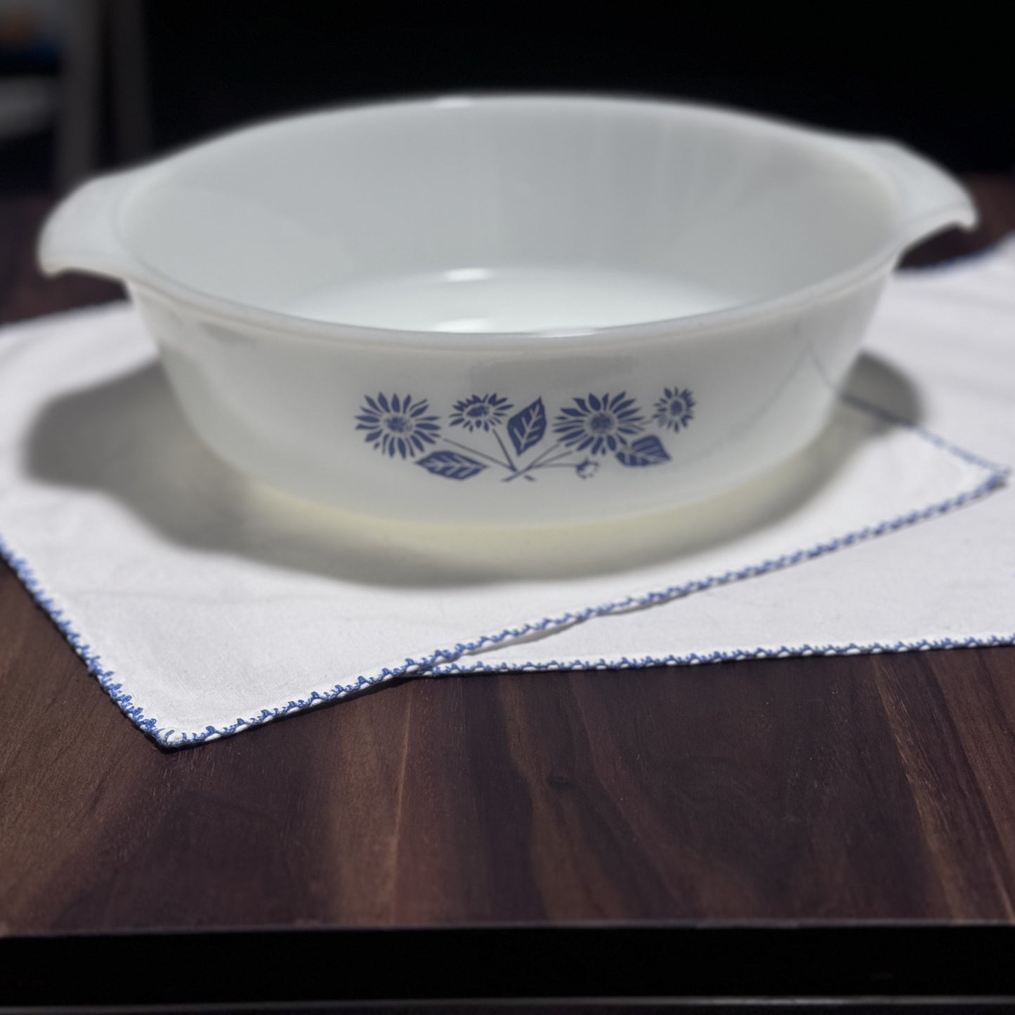 Anchor Hocking Fire King Blue Floral Round Casserole