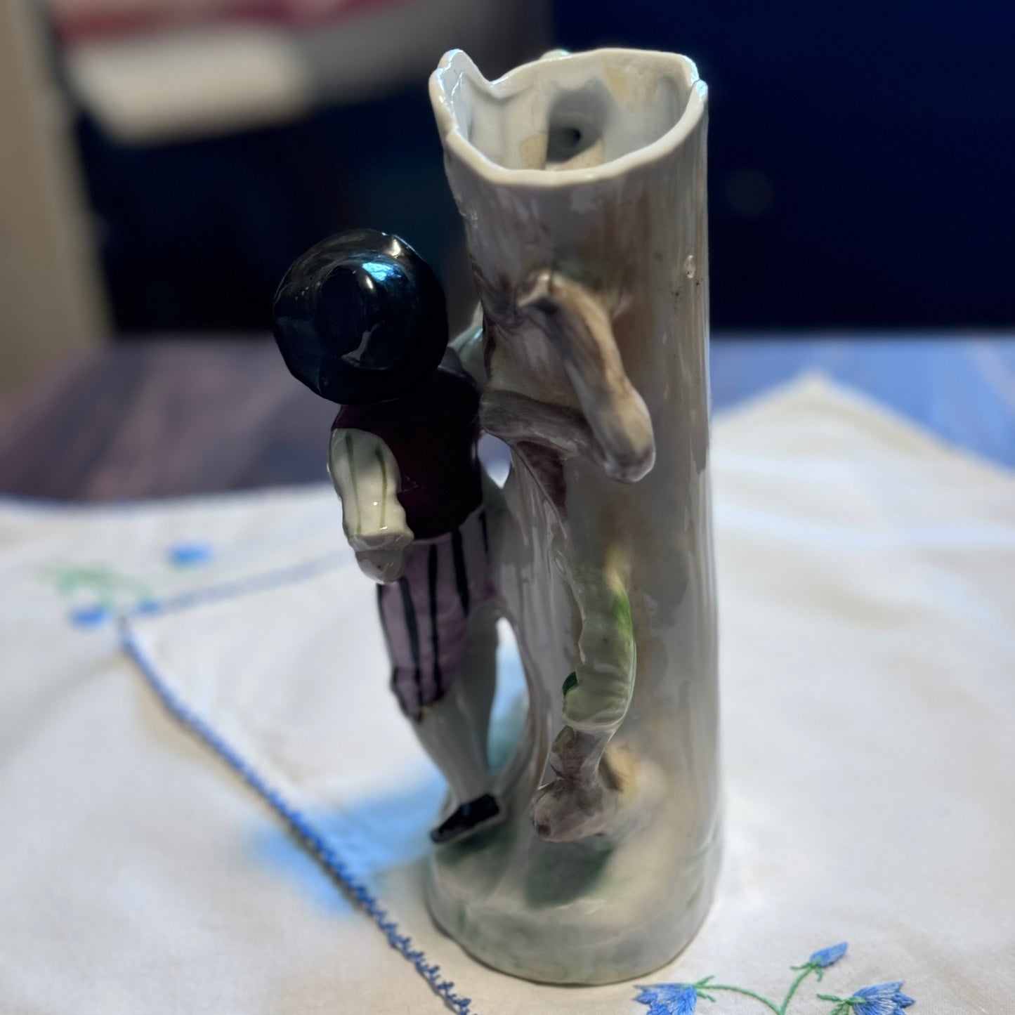 Antique Majolica Man & Lemon Tree Vase