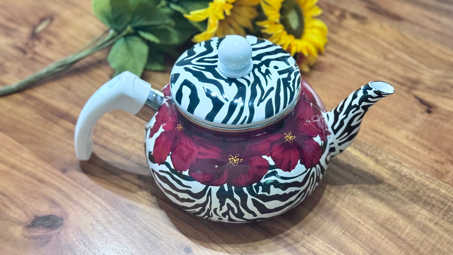 Bo Yang Zebra & Floral Enamel Teapot