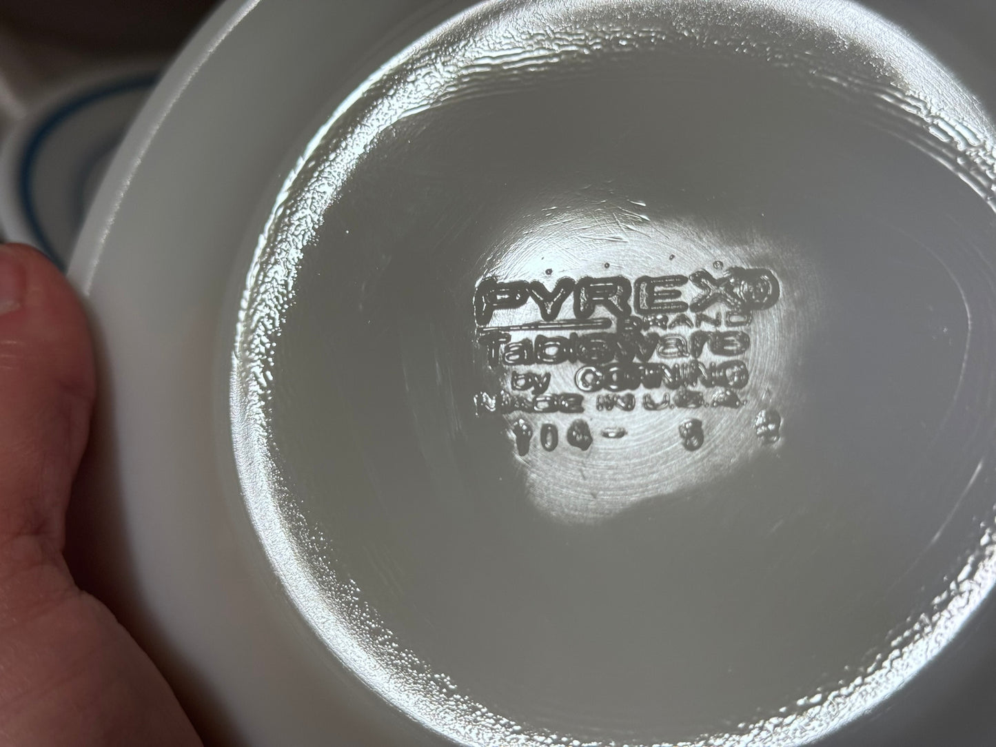 Pyrex Blue Striped Milk Glass Dish Set