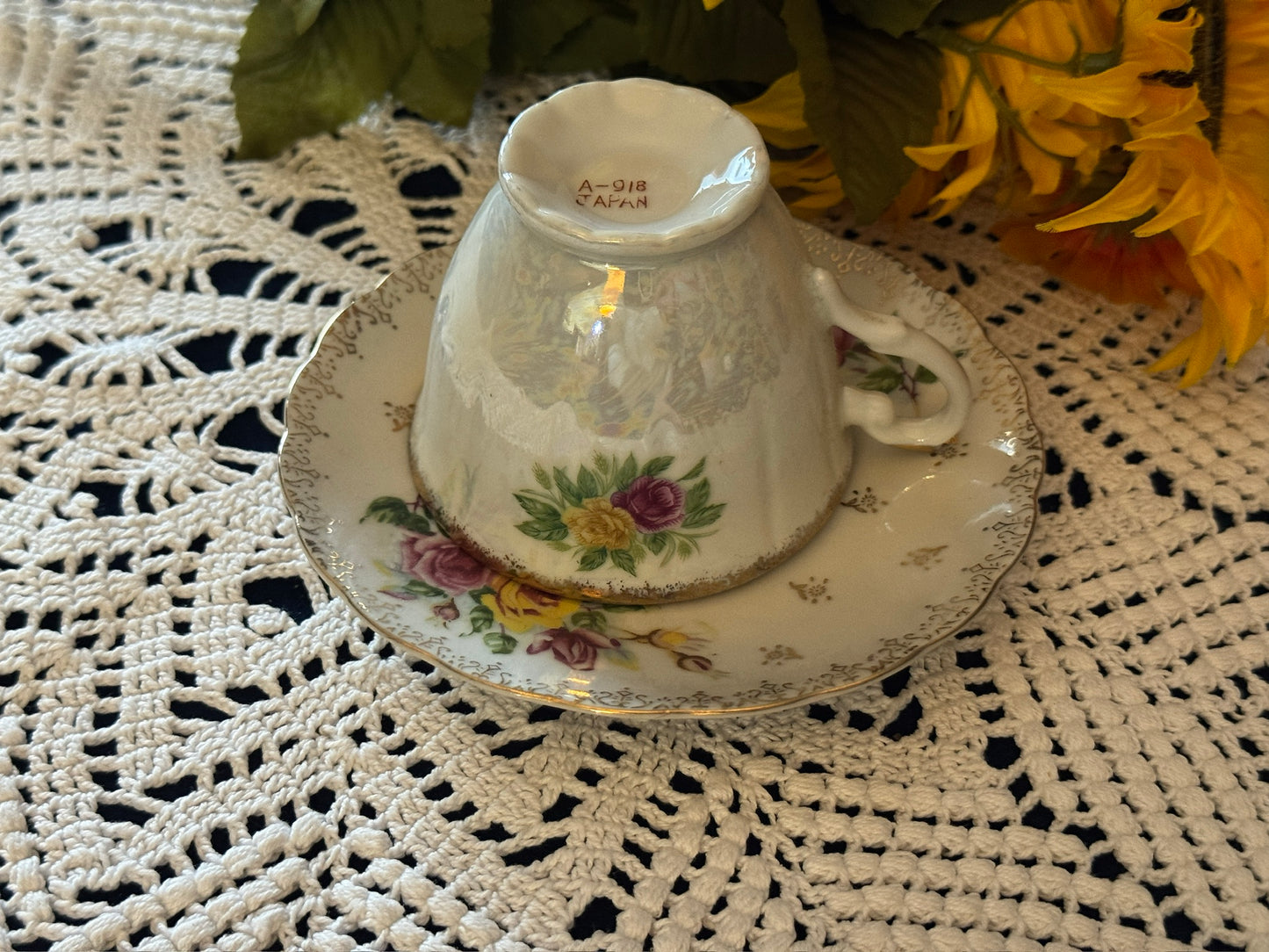 Mother of Pear Rose Japanese A-918 Teacup & Saucer