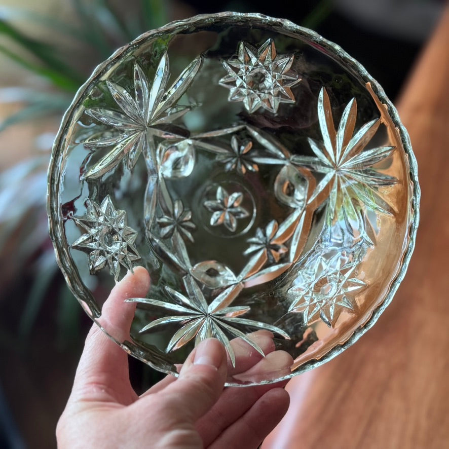 Anchor Hocking Cut Glass Footed Starburst Salad Bowls