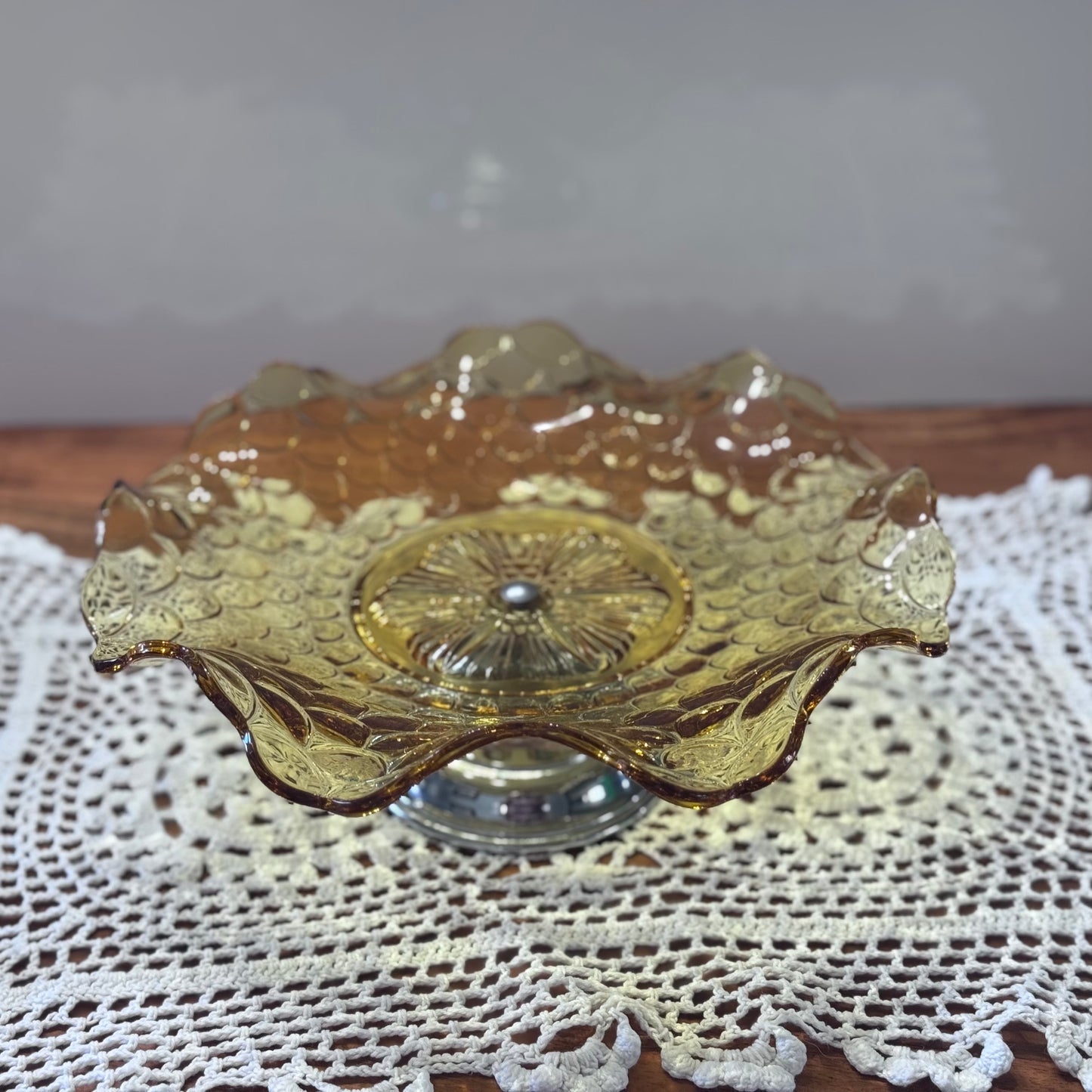 Amber Glass Bagley Footed Plate/Cake Stand Made In England