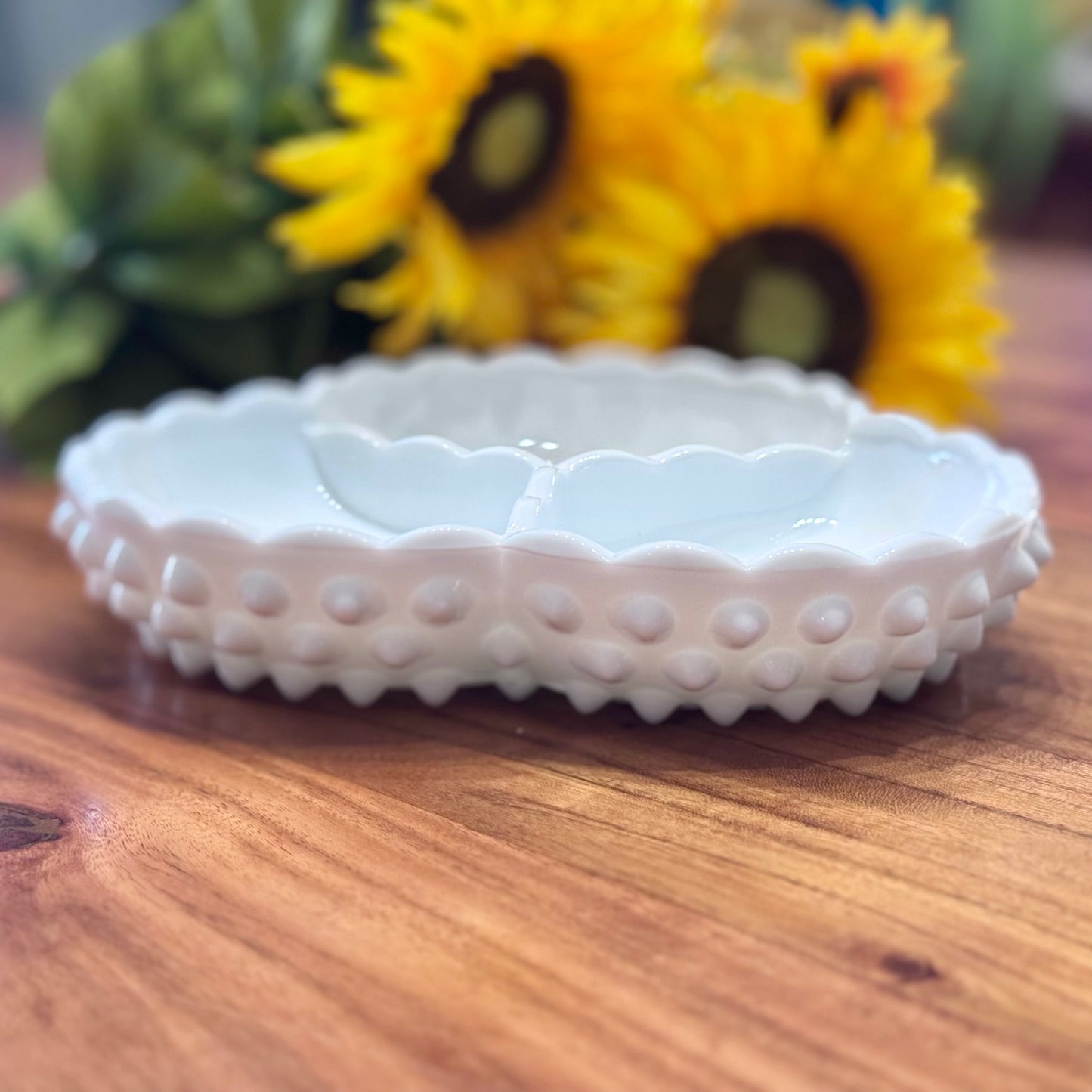 Fenton Hobnail Milk Glass Divided Dish