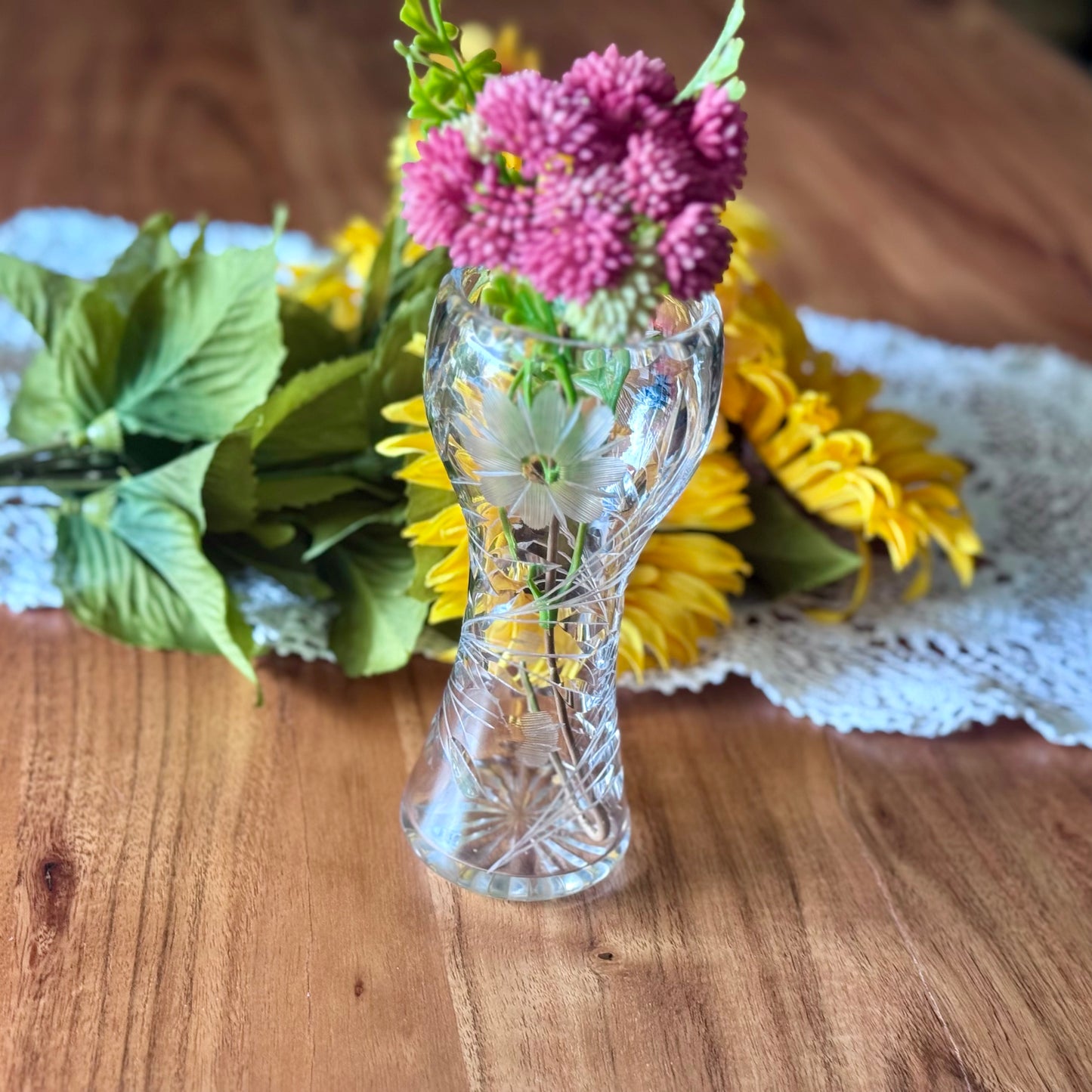 Lead Crystal Hand Cut Corset Glass Floral Vase