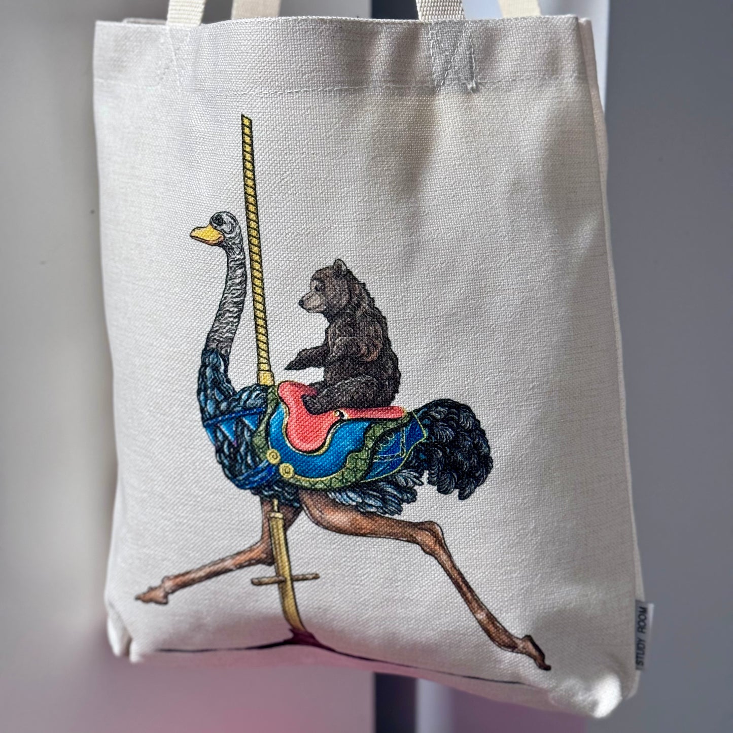 Bear on Ostrich Tote Bag